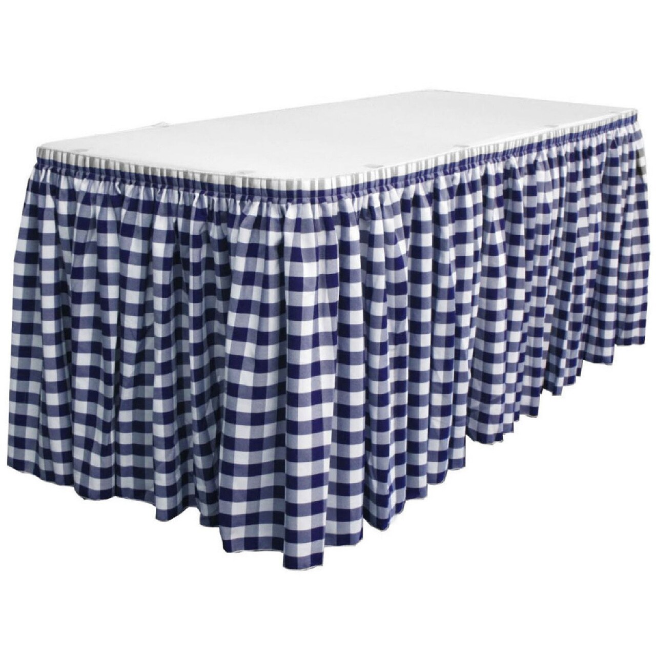 Gingham Checkered Table Skirt 30 Ft x 29 Inch 1 Inch Yarn Dyed Polyester With Clips